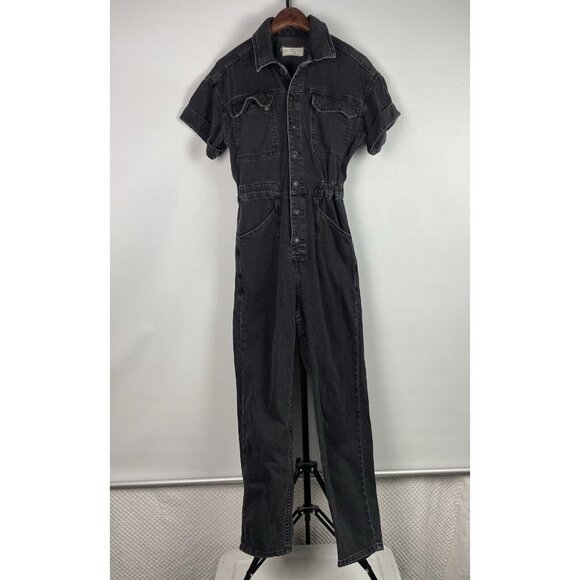 Free People We The Free Marci Washed Black Denim Cotton Coverall Jumpsuit Size S - Picture 2 of 11